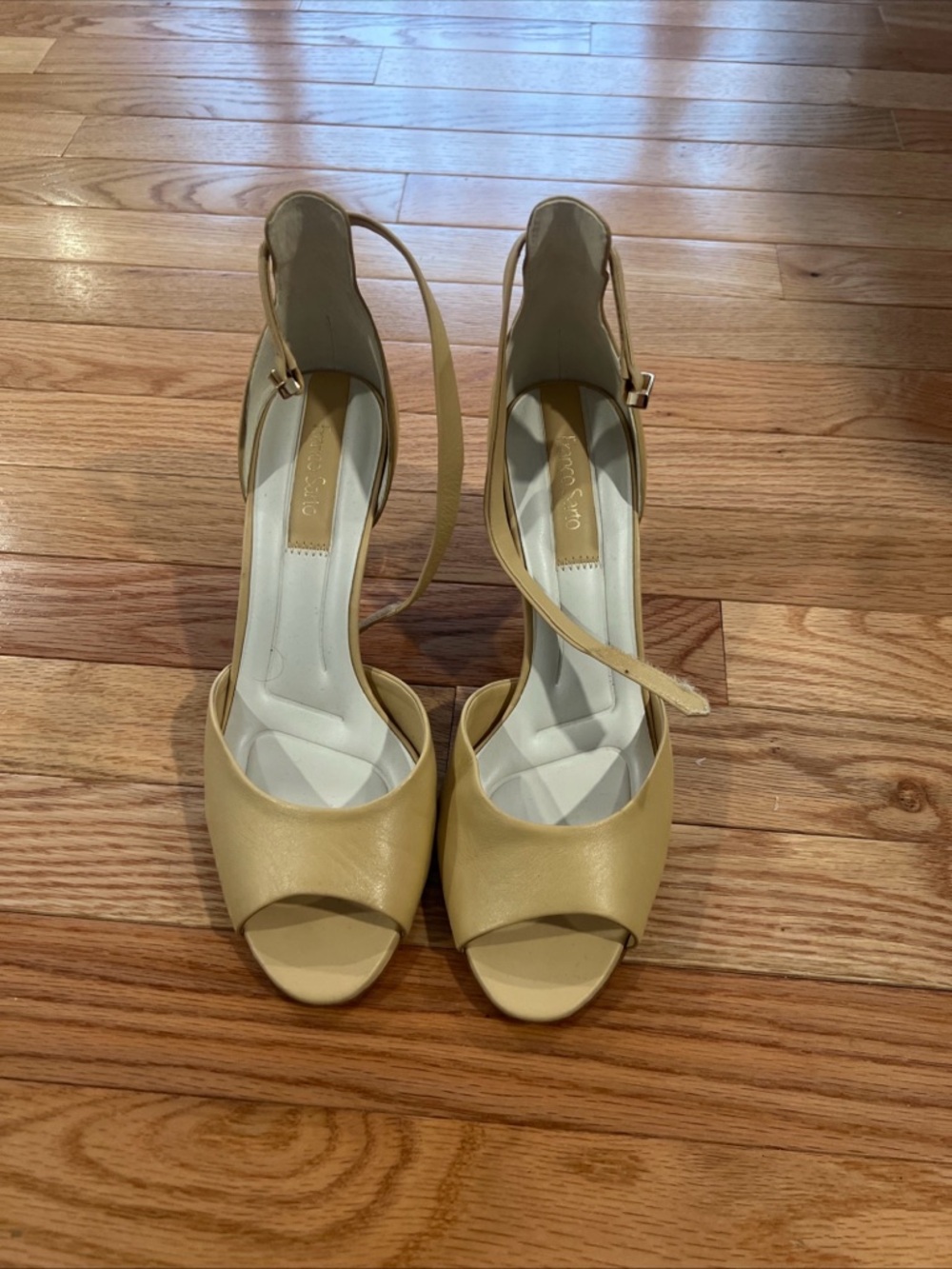 Franco Sarto Beige Open-Toe Slingback Heels